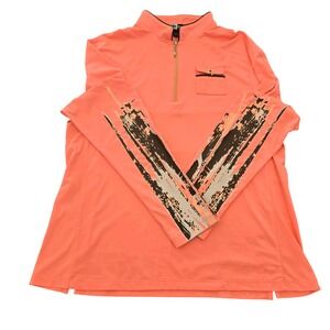 Jamie Sadock Coral Pink Abstract Print 1/4 Zip Golf Top Long Sleeve Size L